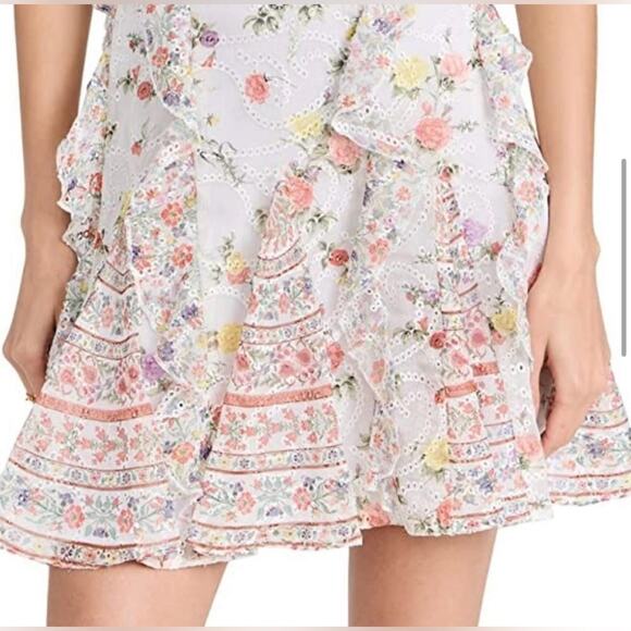 Alice + Olivia Mitzi Cutout Minidress White Floral Short Sleeve Ruffle Dress 14 - Picture 4 of 12